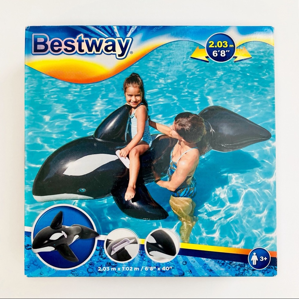 Jumbo Pool Float Black Whale Ride On 6 feet 8 inches long. Brand new.